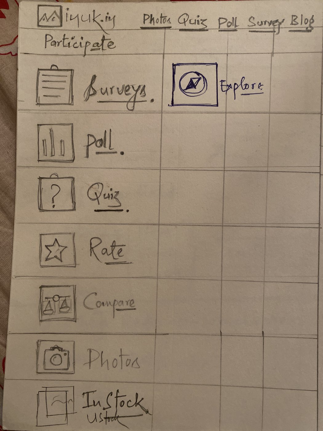 Hand-drawn app mockup, 2020